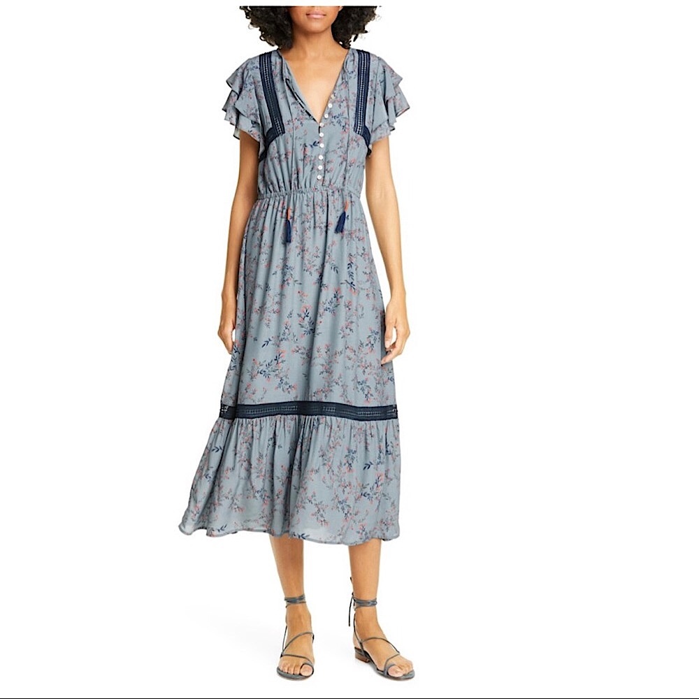 Dolan Elsie Lace Trim Flutter Midi Dress